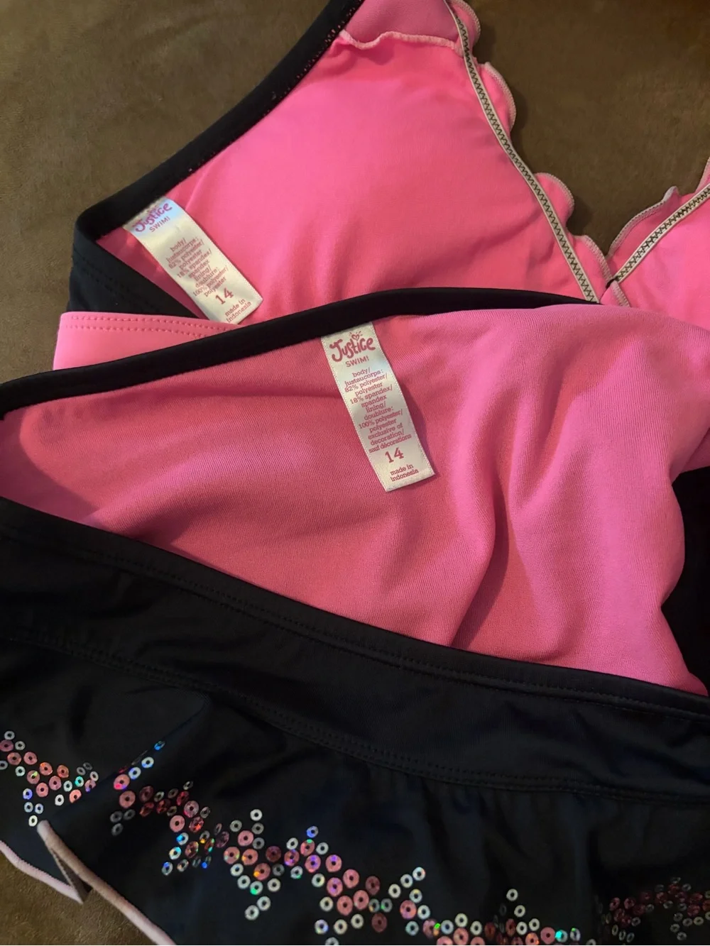 Justice Black and Pink Sequin Girls Bikini Set